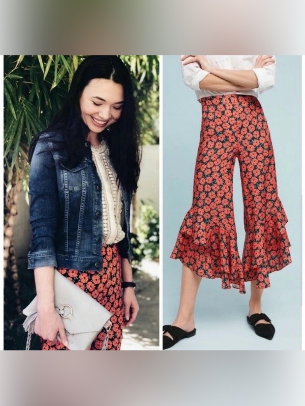 Anthropologie Ett:Twa Floral Virginie Ruffled Wide-Leg Trousers size 0